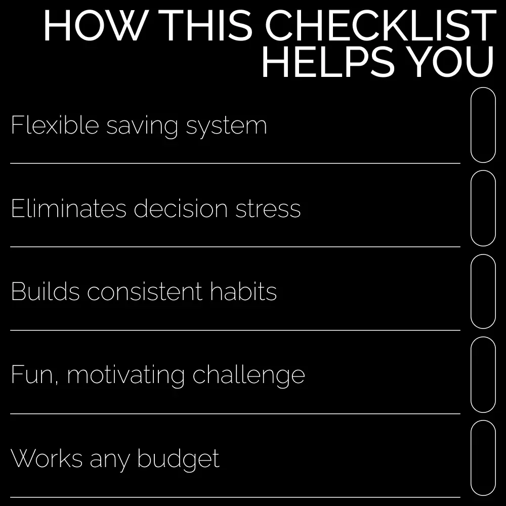 Checklist: Your Random Savings Adventure | Fun Money Challenge | Random Amount Weekly Savings Challenge Printable