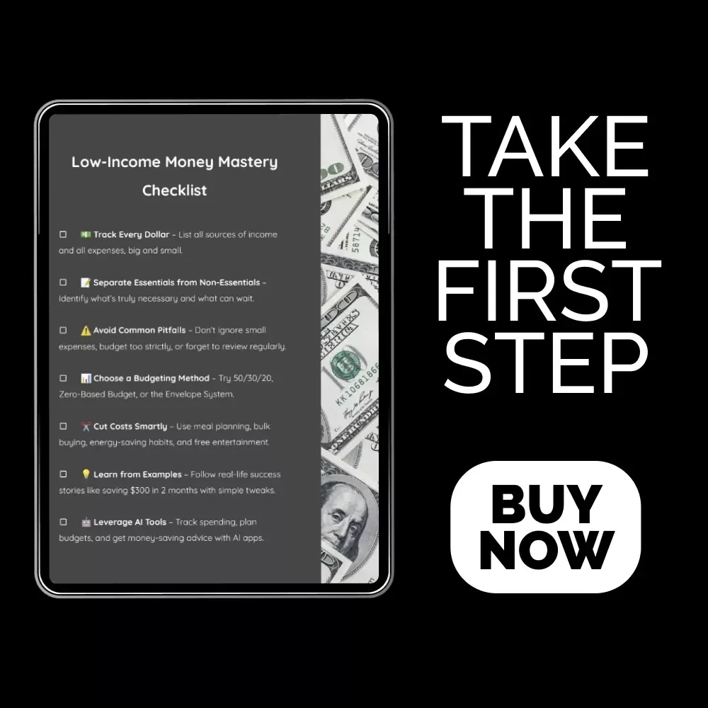Low-Income Money Mastery Checklist – Printable Budget Planner PDF | Best Way to Save Money with Low Income | Simple Savings & Emergency Fund Builder