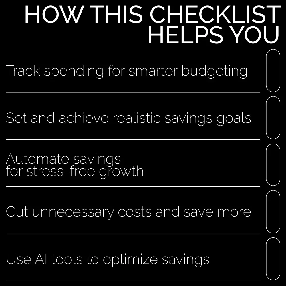 Smart Ways to Start Saving: The Ultimate Checklist to Help You Save Money and Reach Your Goals