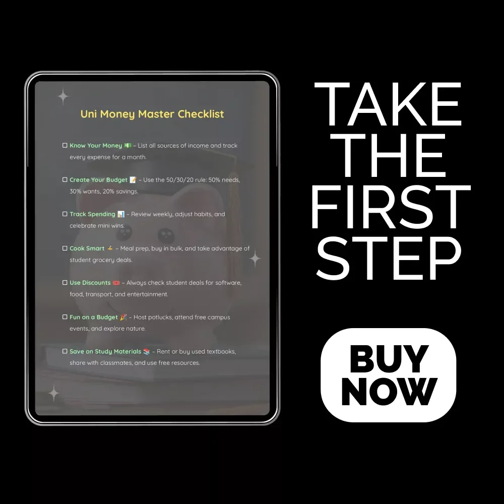 Uni Money Master Checklist | Student Budget Planner & Guide on how to save money as a uni student | Digital Download