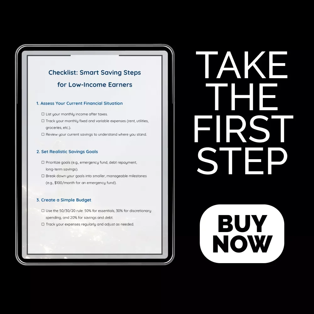 Checklist: Smart Saving Steps for Low-Income Earners | Simple Budget Planner & Saving Goal Plan for Low-Income Earners | Printable Digital Checklist