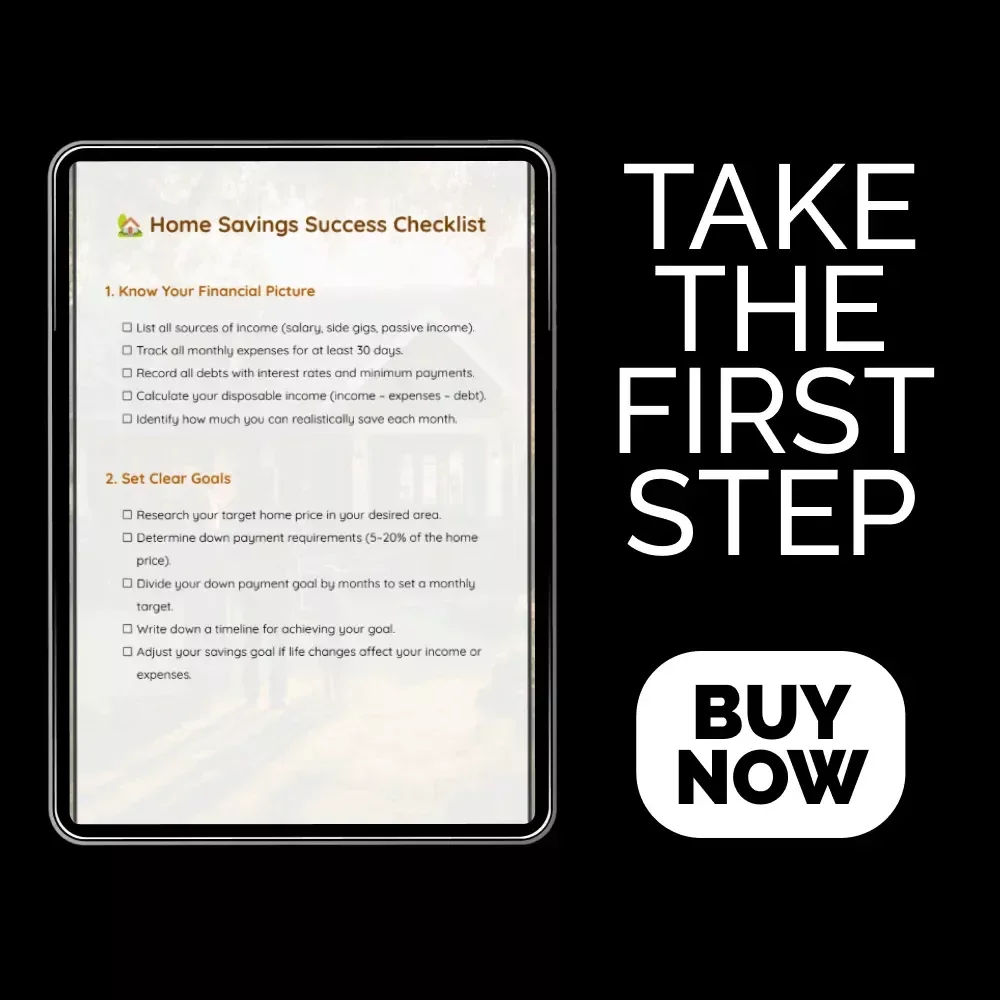 Home Savings Success Checklist | Budgeting to Save for a House | First-Time Home Buyer Savings Planner & Down Payment Checklist