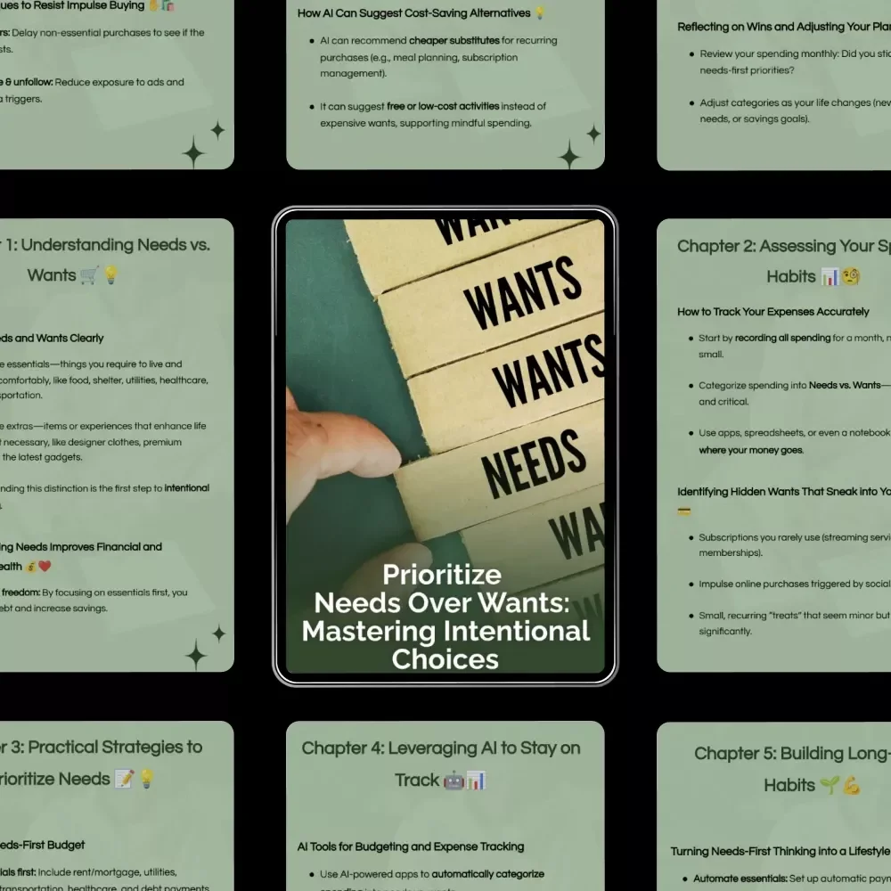 Prioritize Needs Over Wants: Mastering Intentional Choices – A Practical Guide on how to prioritize needs over wants, Build a Needs-First Budget & Transform Your Spending Habits