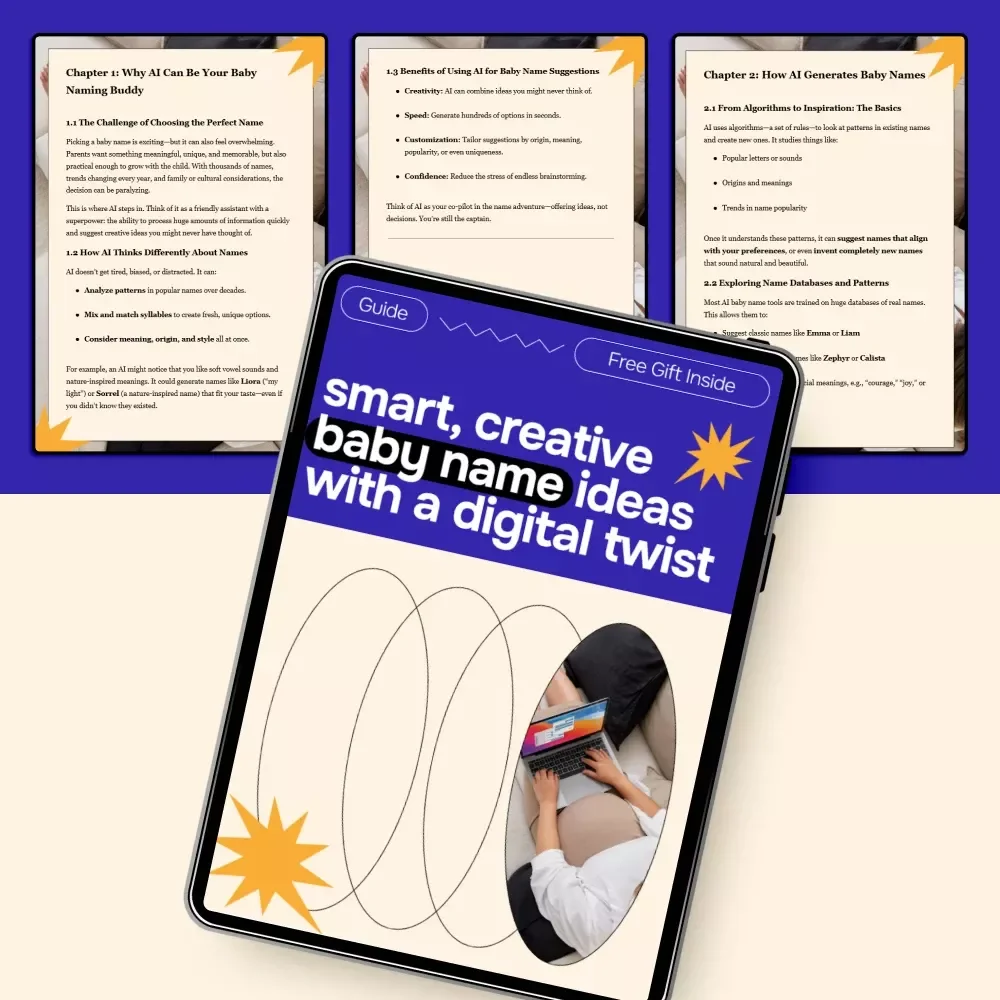 Smart, Creative Baby Name Ideas with a Digital Twist | AI Baby Naming Guide, eBook, Checklist for Unique Baby Names