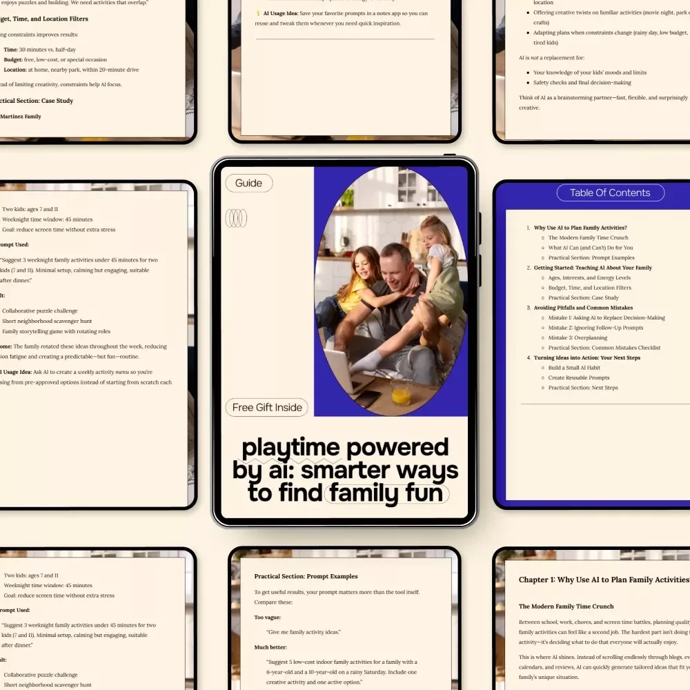 Playtime Powered by AI: Smarter Ways to Find Family Fun – AI Family Activity Planner Guide, Digital eBook for Busy Parents, Family Fun Planning with Prompts & Checklists