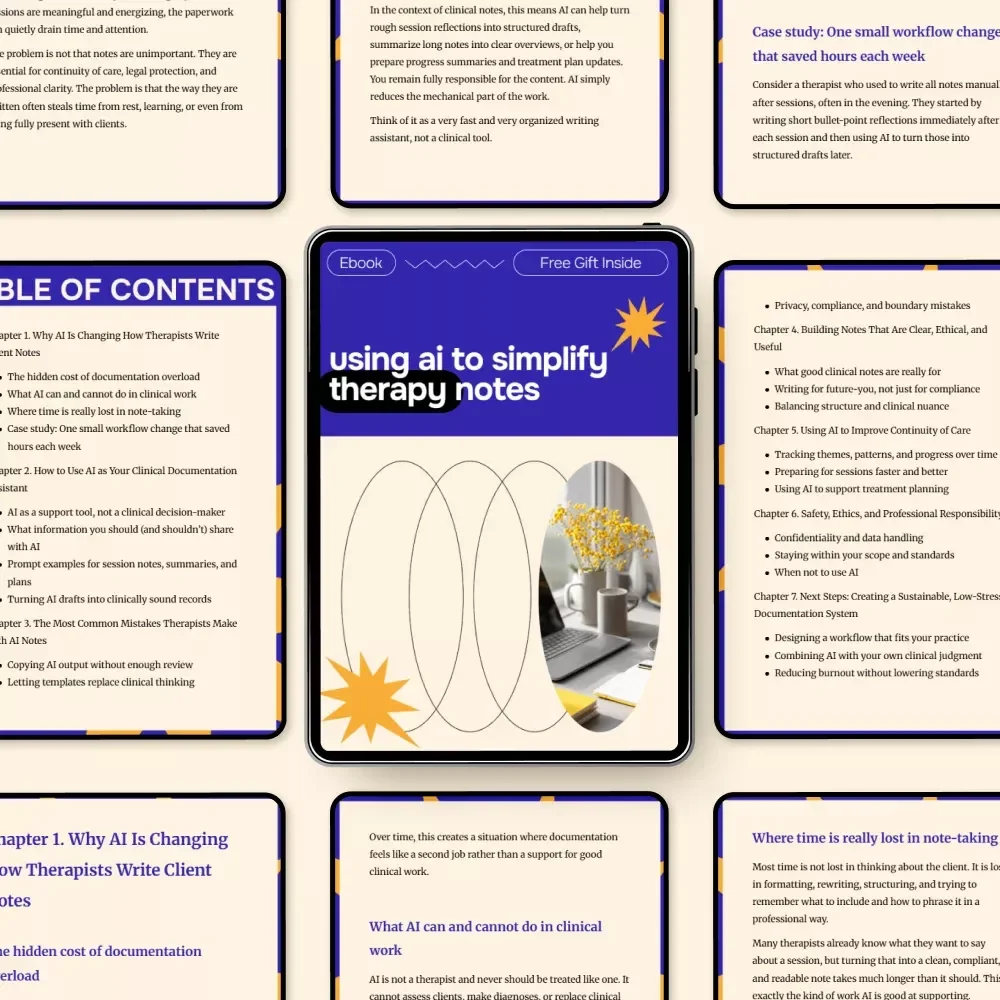 Using AI to Simplify Therapy Notes – Practical AI for Therapists Client Notes eBook for Ethical, Faster Documentation