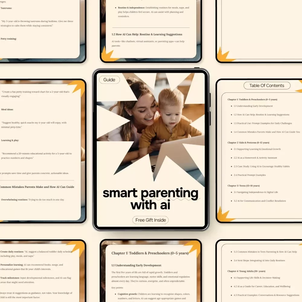 Smart Parenting with AI – Modern Parenting Guide eBook, AI Parenting Toolkit for Toddlers to Teens, Digital Download for Confident Parents