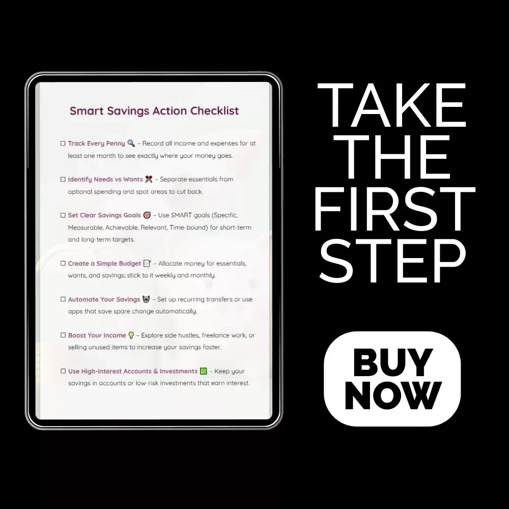 Smart Savings Action Checklist – Printable Guide on How to Start Saving Money | Budget Planner, Financial Goal Tracker, Money Management Digital Download