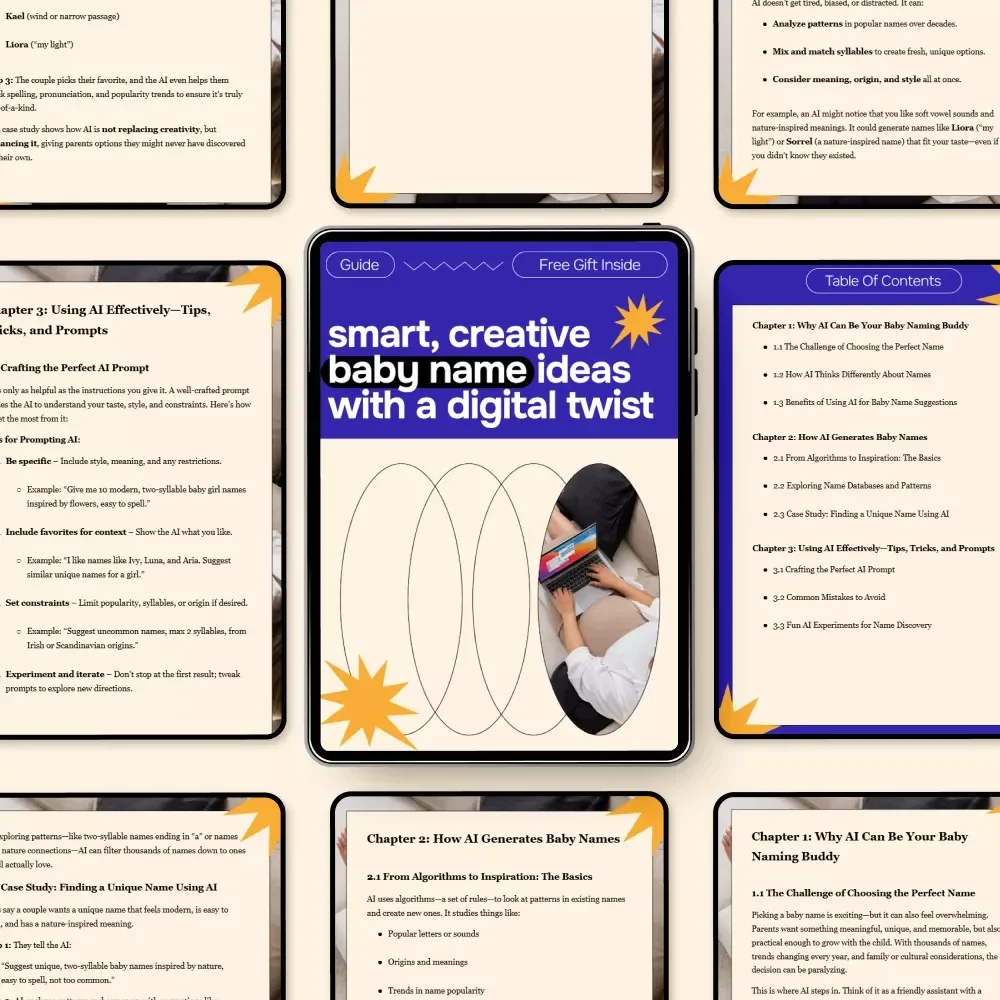 Smart, Creative Baby Name Ideas with a Digital Twist | AI Baby Naming Guide, eBook, Checklist for Unique Baby Names