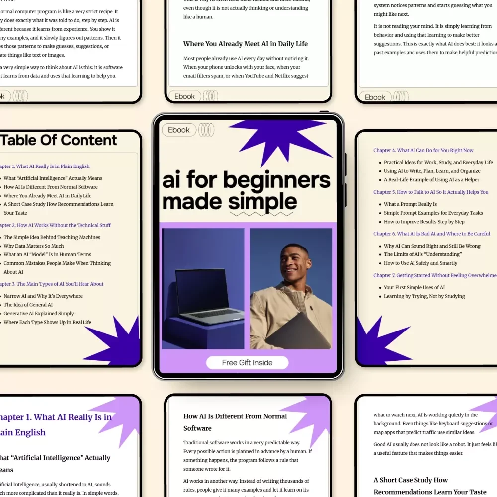 AI for Beginners Made Simple | Easy Beginner eBook Explaining What Is AI in Simple Terms for Beginners | No Tech Skills Needed Digital Guide