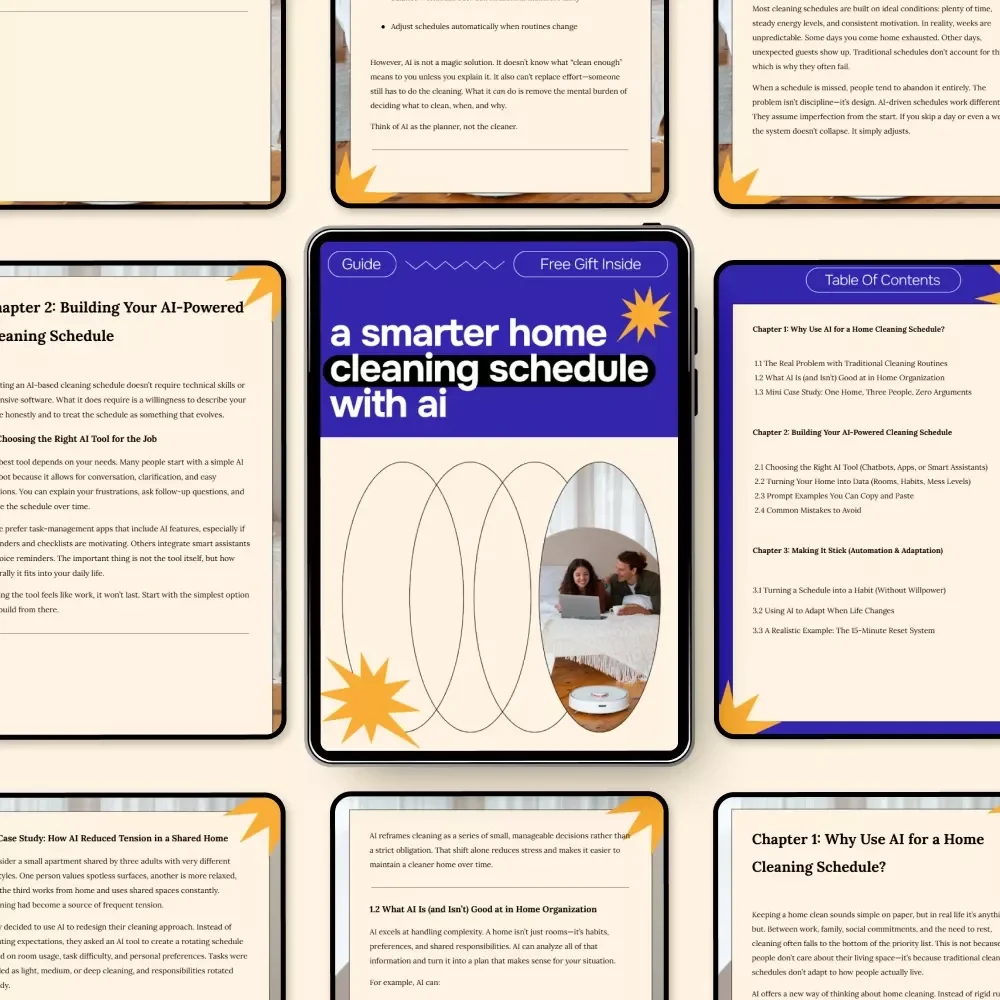 A Smarter Home Cleaning Schedule with AI – Digital Download Guide, AI Home Cleaning Schedule Planner, Smart Cleaning Routine eBook, Printable Checklist, Instant Download
