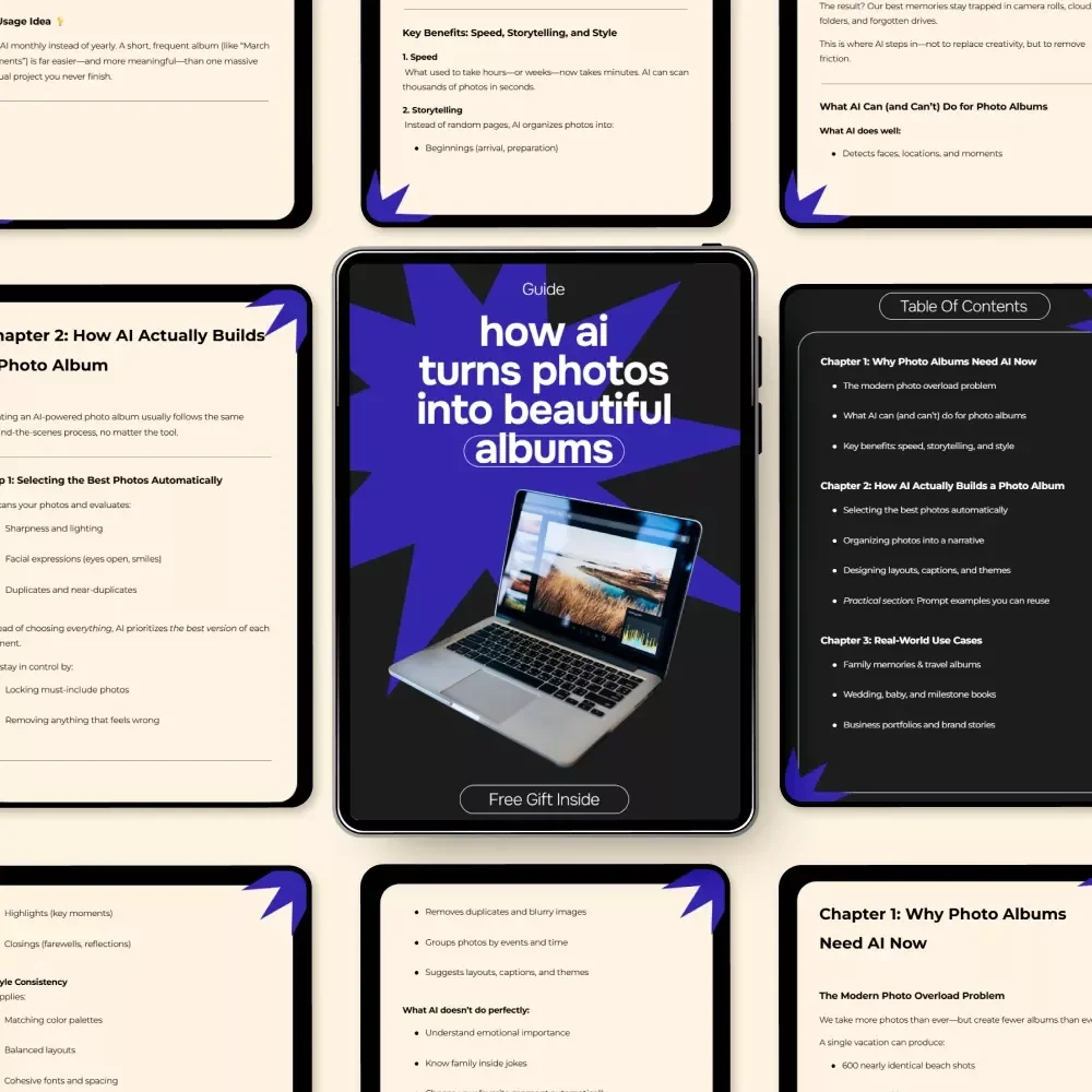 How AI Turns Photos into Beautiful Albums – AI Photo Album Guide, Smart Photo Organization, Digital Download for Memory Books, Storytelling & Design