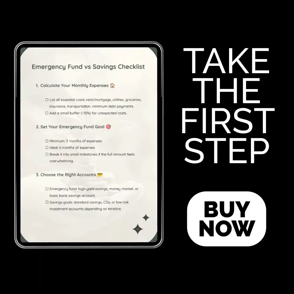 Emergency Fund vs Savings Checklist | Printable Personal Finance Checklist | Money Management PDF | Emergency Fund vs Savings Tips