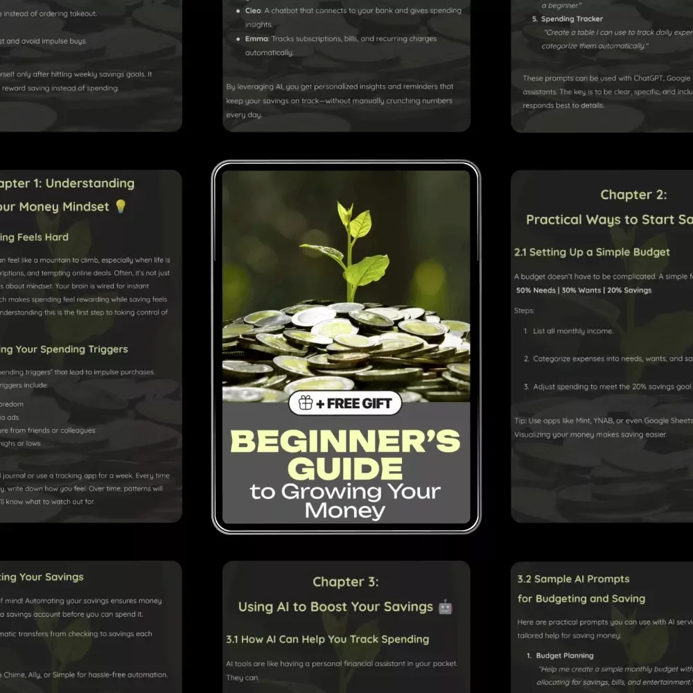 Beginner’s Guide to Growing Your Money – How to Start Saving Money for Beginners | Easy Budgeting Guide, AI Savings Tools, Personal Finance Digital Download