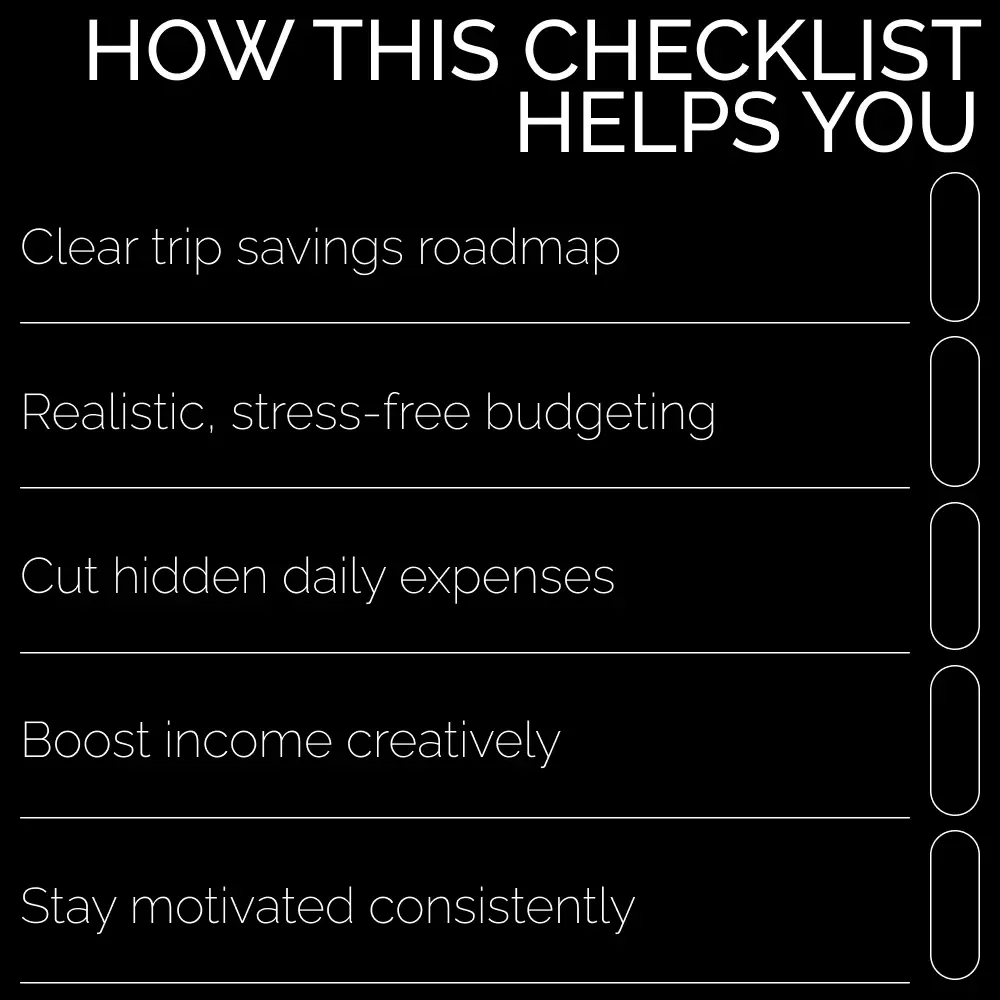 Checklist: Your Ultimate Trip Savings Roadmap – How to Start Saving Money for a Trip | Printable Travel Budget Planner & Savings Checklist