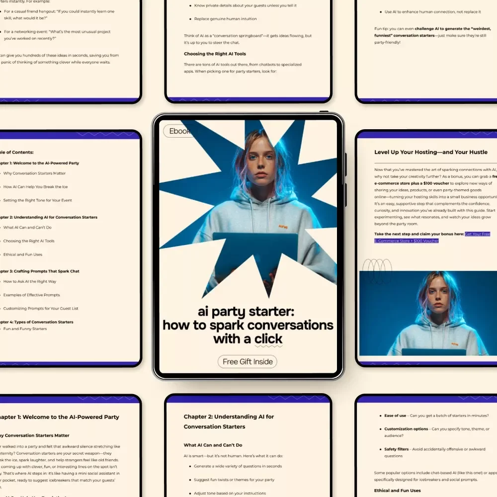 AI Party Starter: How to Spark Conversations with a Click – Ebook Guide to AI for Generating Conversation Starters for a Party, Hosting Icebreakers, Smart Party Planning
