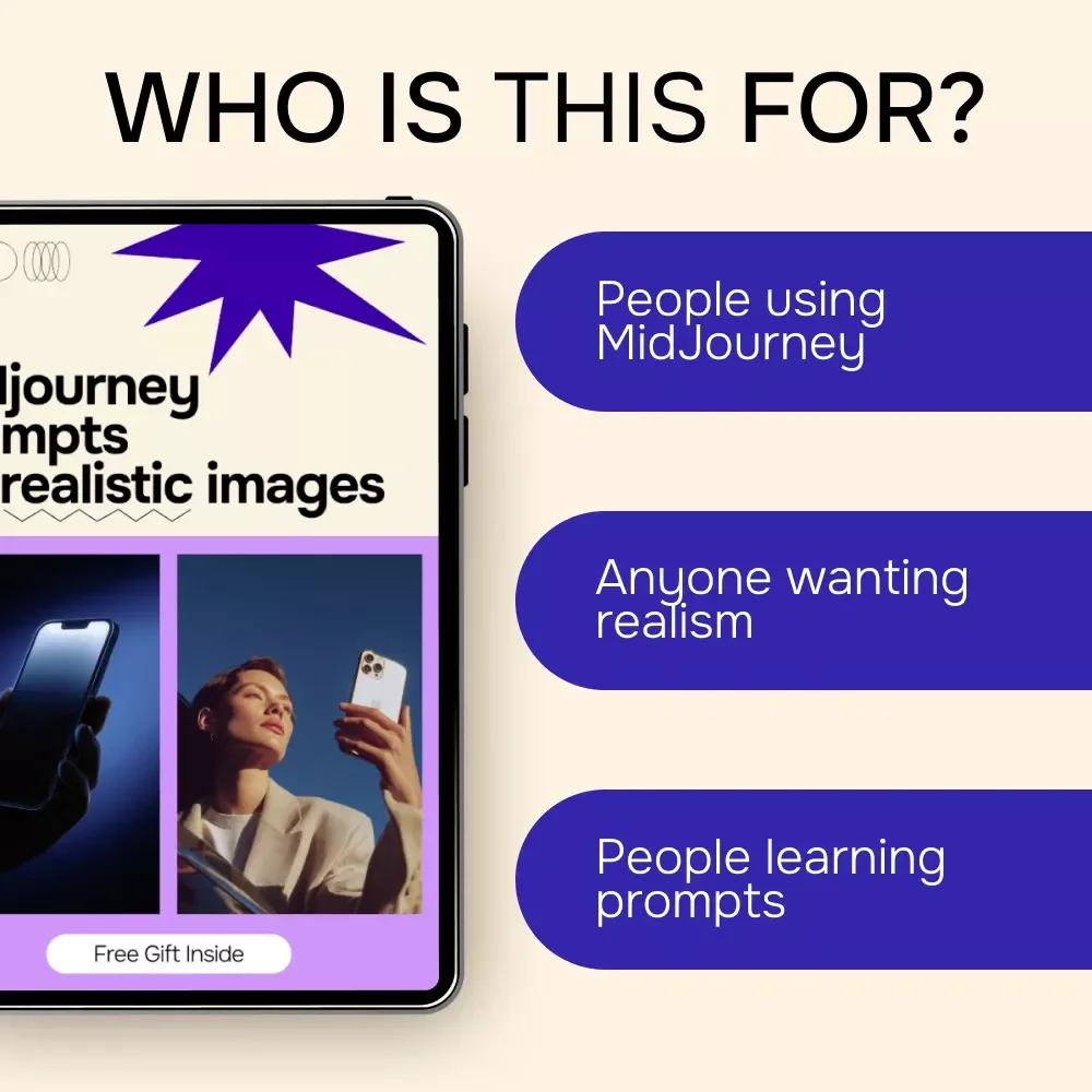 MidJourney Prompts for Realistic Images – Pro Guide to midjourney prompts for realistic images, Photorealistic AI Art, Digital Download for Creators