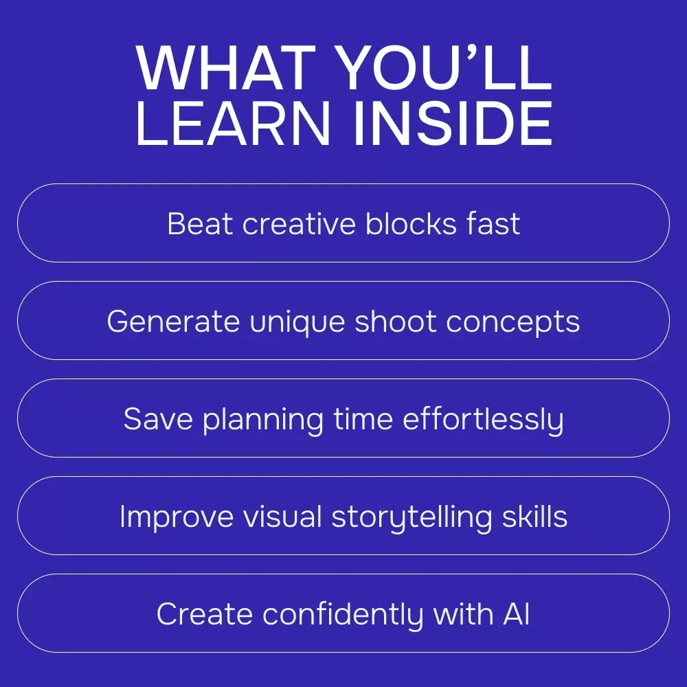 Spark Creative Photo Shoot Ideas with AI – Ebook Guide for ai for generating ideas for a photo shoot, Photography Inspiration, Creative Prompts, Digital Download