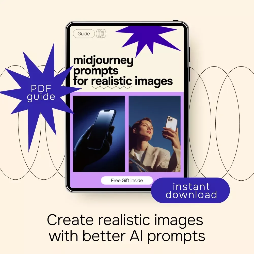 MidJourney Prompts for Realistic Images – Pro Guide to midjourney prompts for realistic images, Photorealistic AI Art, Digital Download for Creators