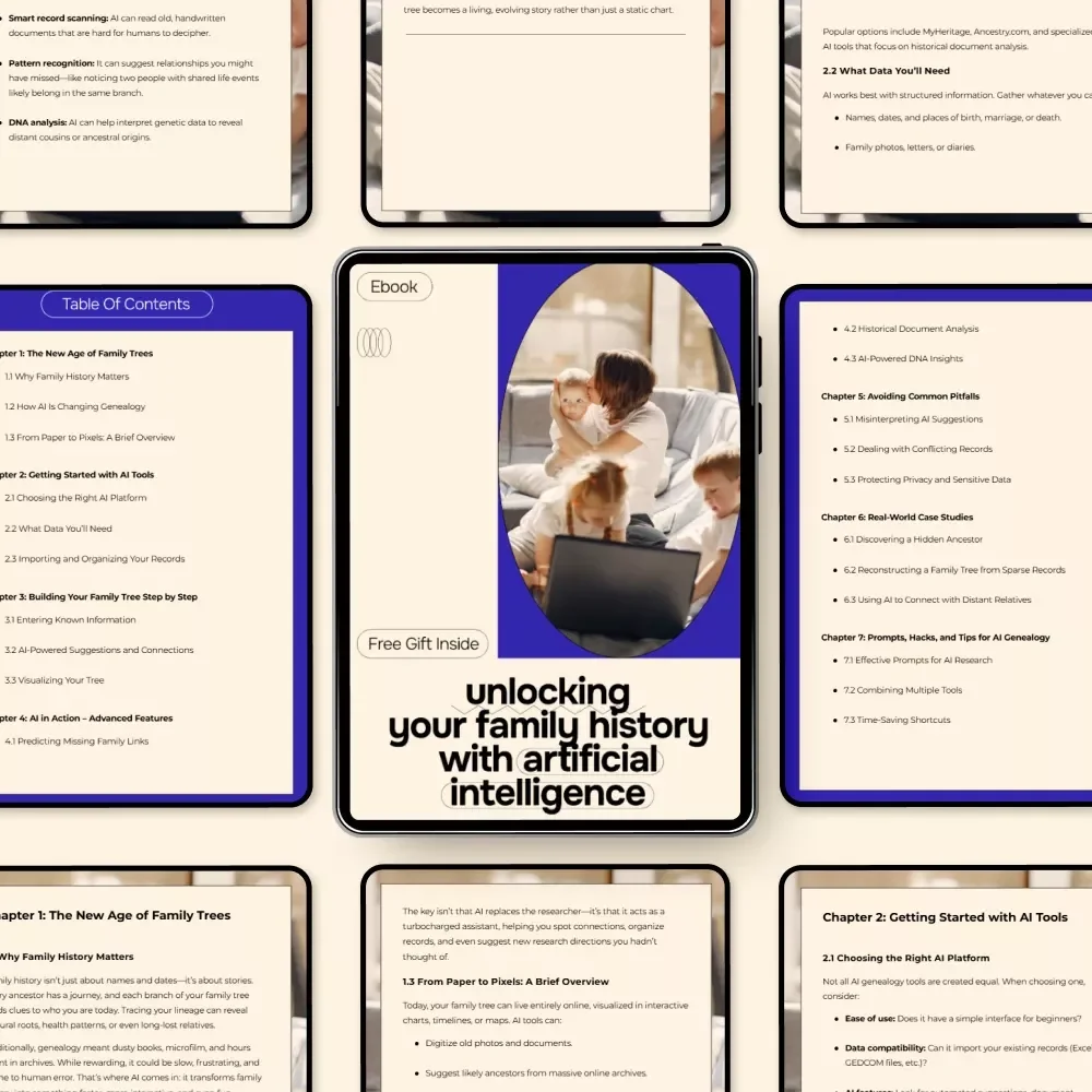 Unlocking Your Family History with Artificial Intelligence – Practical Ebook Guide to ai for creating a family tree, Smart Genealogy, Digital Family Tree Building