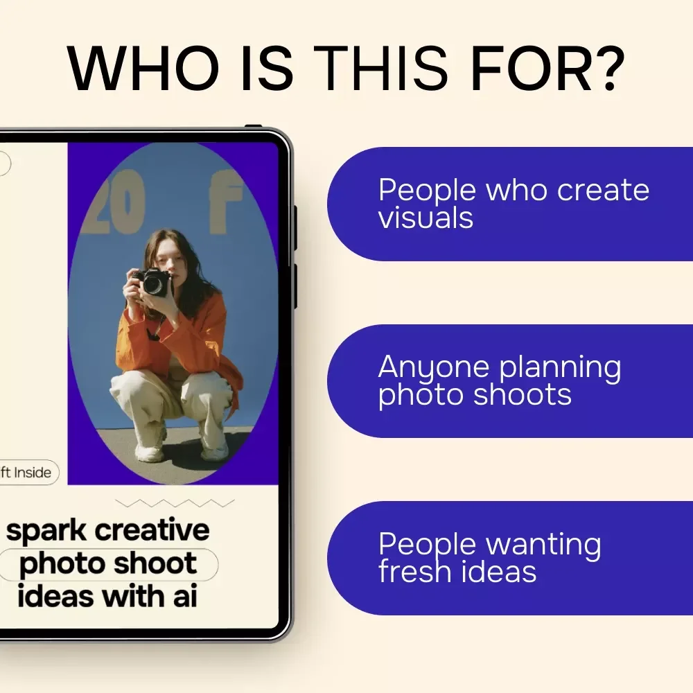 Spark Creative Photo Shoot Ideas with AI – Ebook Guide for ai for generating ideas for a photo shoot, Photography Inspiration, Creative Prompts, Digital Download