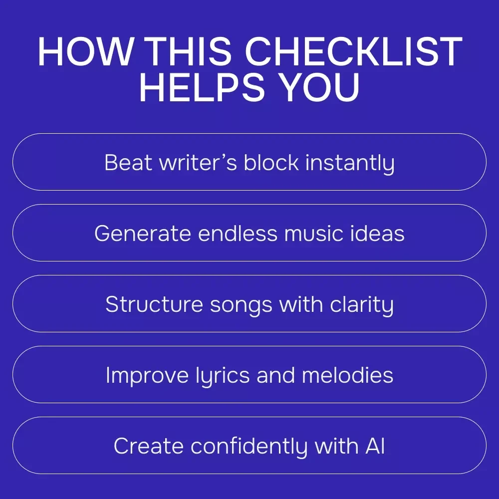 Create Music Magic with AI – Songwriting & Music Ideas Checklist | AI for Songwriting and Music Ideas Guide