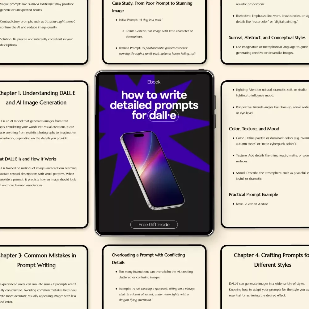 How to Write Detailed Prompts for DALL·E – Step-by-Step AI Art Prompt Guide eBook for Stunning Image Generation