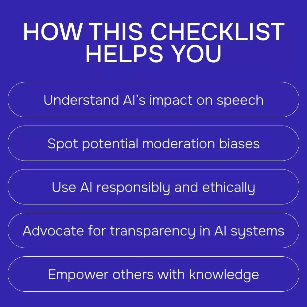 Navigating AI and Freedom of Speech Concerns: A Comprehensive Checklist for Responsible AI Use