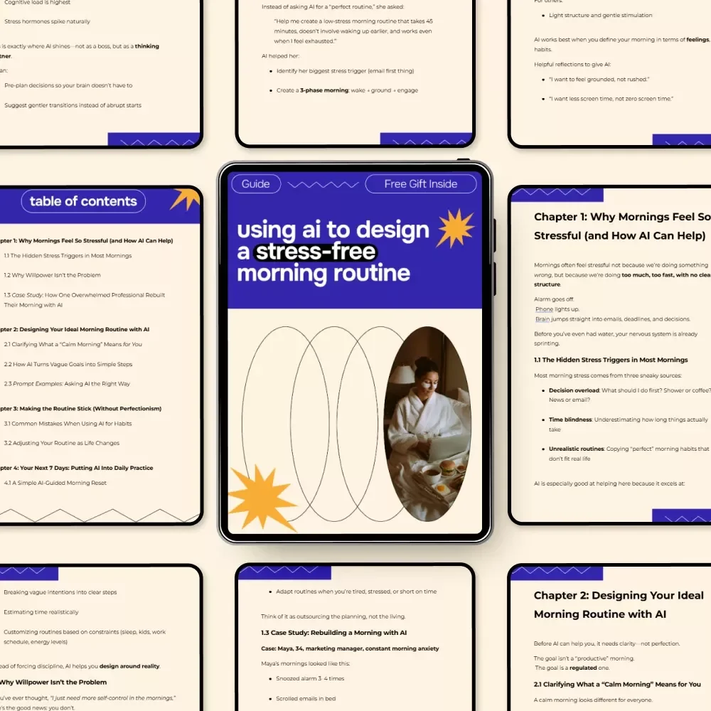 Using AI to Design a Stress-Free Morning Routine | Digital Guide for ai for creating a morning routine to reduce stress, Calm Mornings, Productivity & Daily Balance
