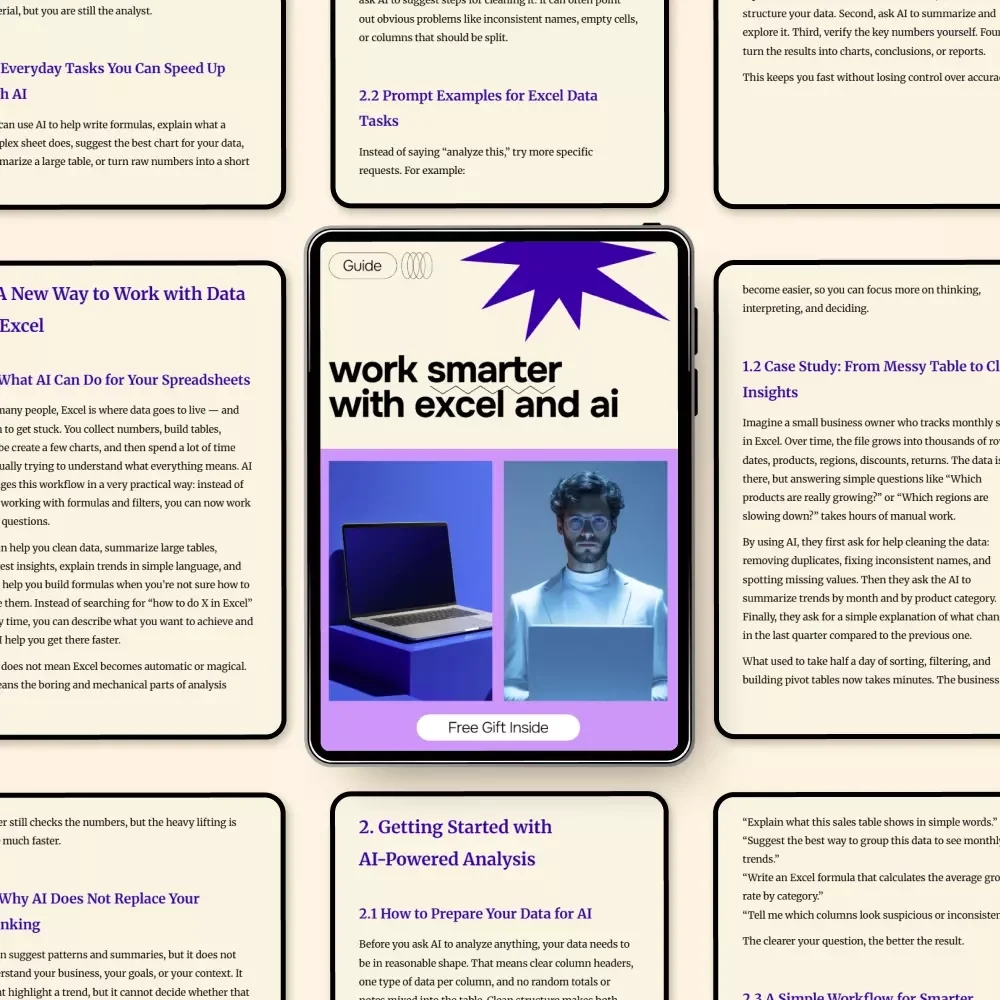 Work Smarter with Excel and AI – Practical Guide to ai for data analysis in excel, Faster Insights, Smarter Spreadsheets, Digital Download