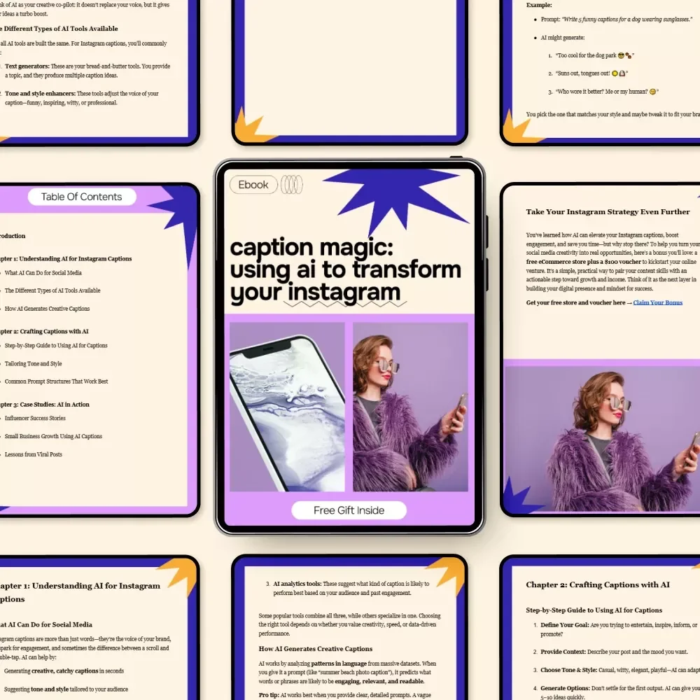 Caption Magic: Using AI to Transform Your Instagram | AI for Instagram Captions eBook Guide for Creators & Small Businesses
