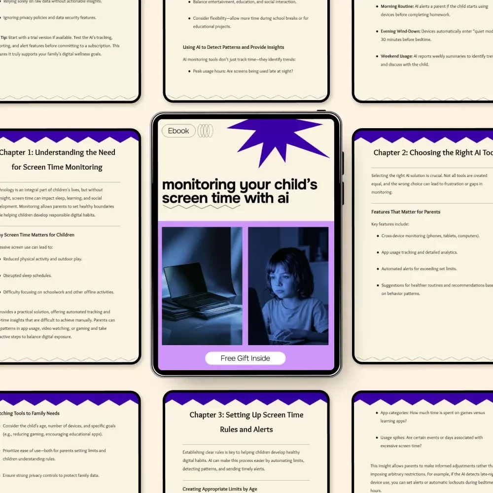 Monitoring Your Child’s Screen Time with AI – Practical Parenting eBook | Smart Digital Wellness Guide for Families | ai for monitoring children's screen time