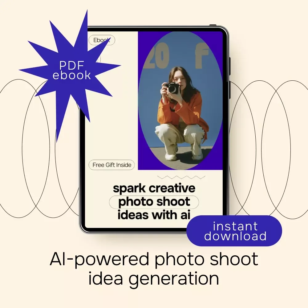 Spark Creative Photo Shoot Ideas with AI – Ebook Guide for ai for generating ideas for a photo shoot, Photography Inspiration, Creative Prompts, Digital Download