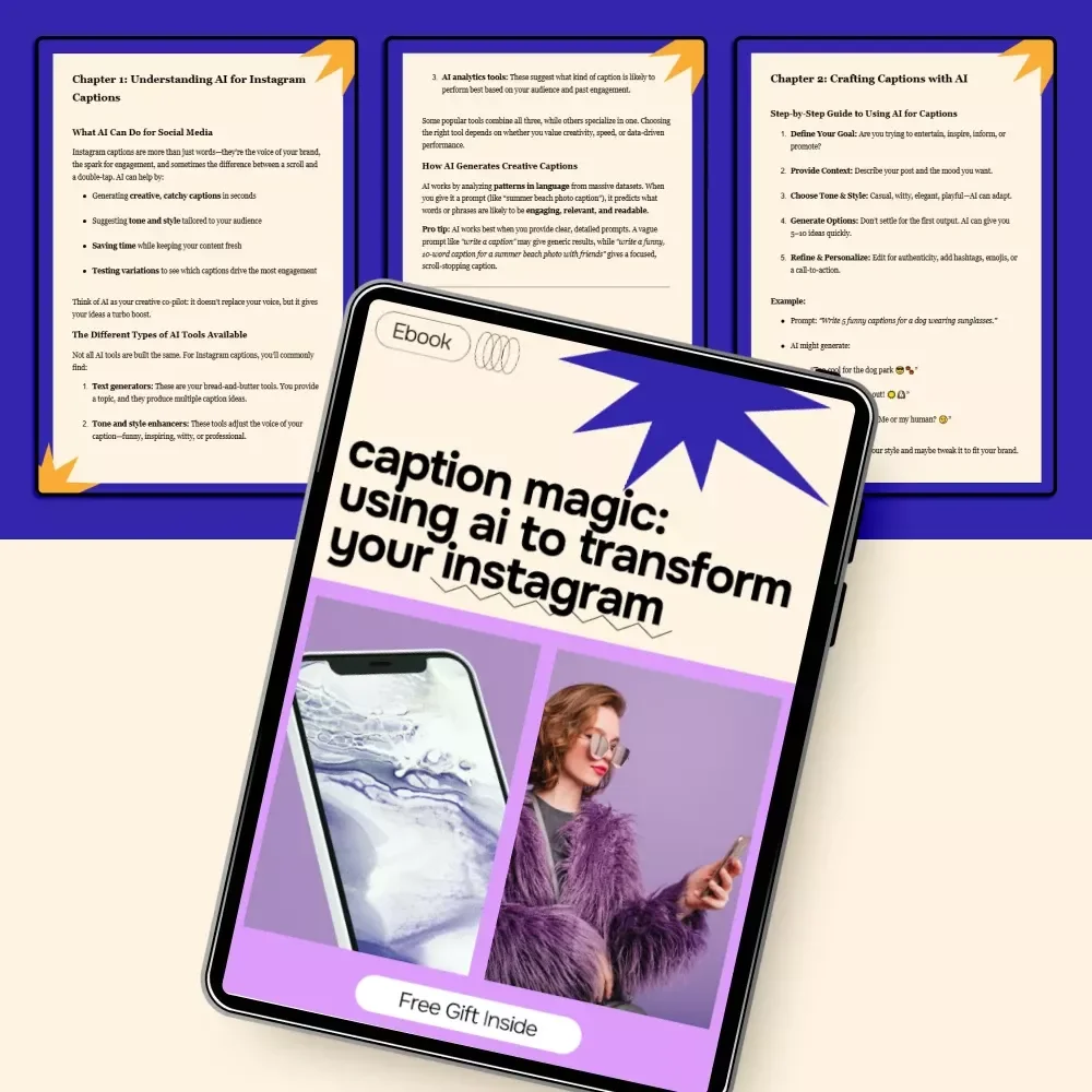 Caption Magic: Using AI to Transform Your Instagram | AI for Instagram Captions eBook Guide for Creators & Small Businesses