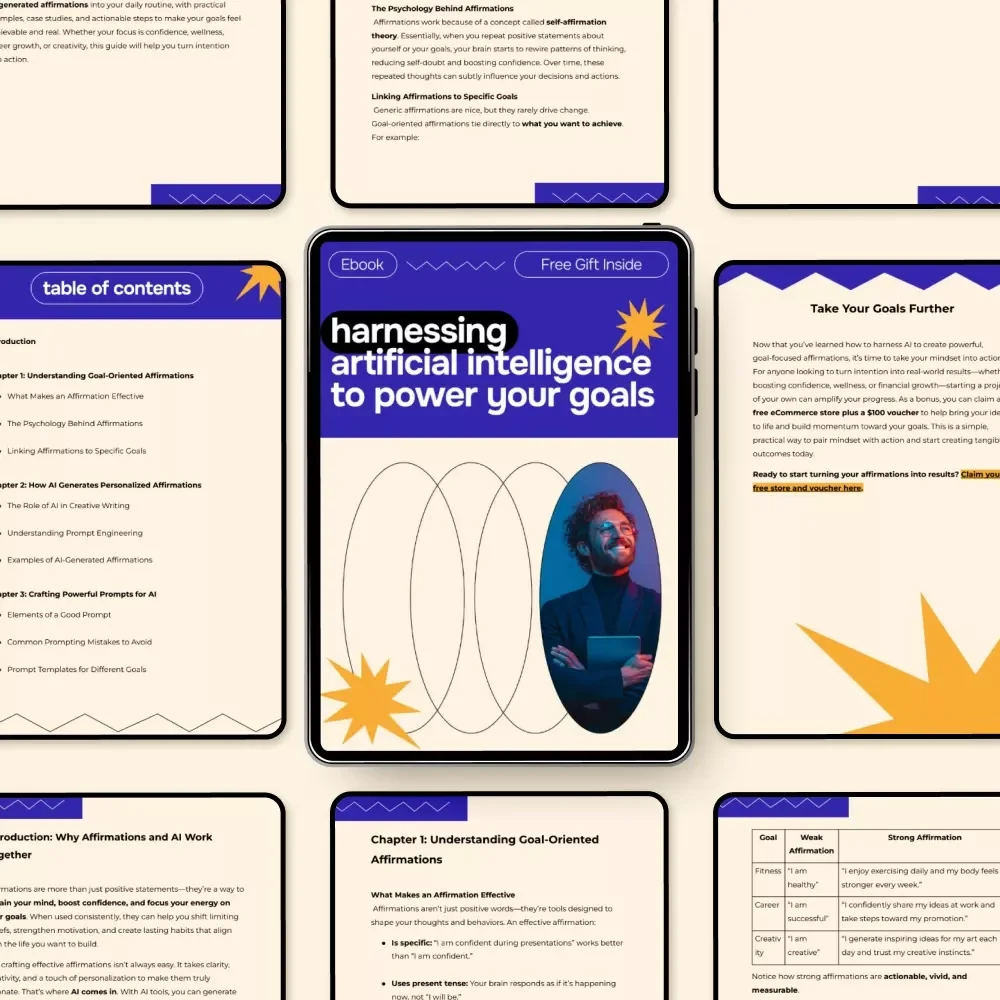 Harnessing Artificial Intelligence to Power Your Goals | AI Affirmations eBook | ai for generating affirmations for a specific goal | Personal Growth & Success Guide
