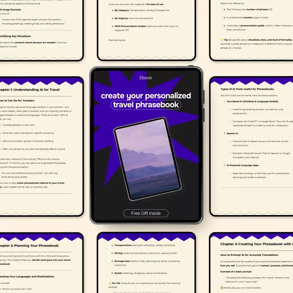 Create Your Personalized Travel Phrasebook – AI-Powered Travel Language Guide & Ebook | Smart AI for Creating a Travel Phrasebook