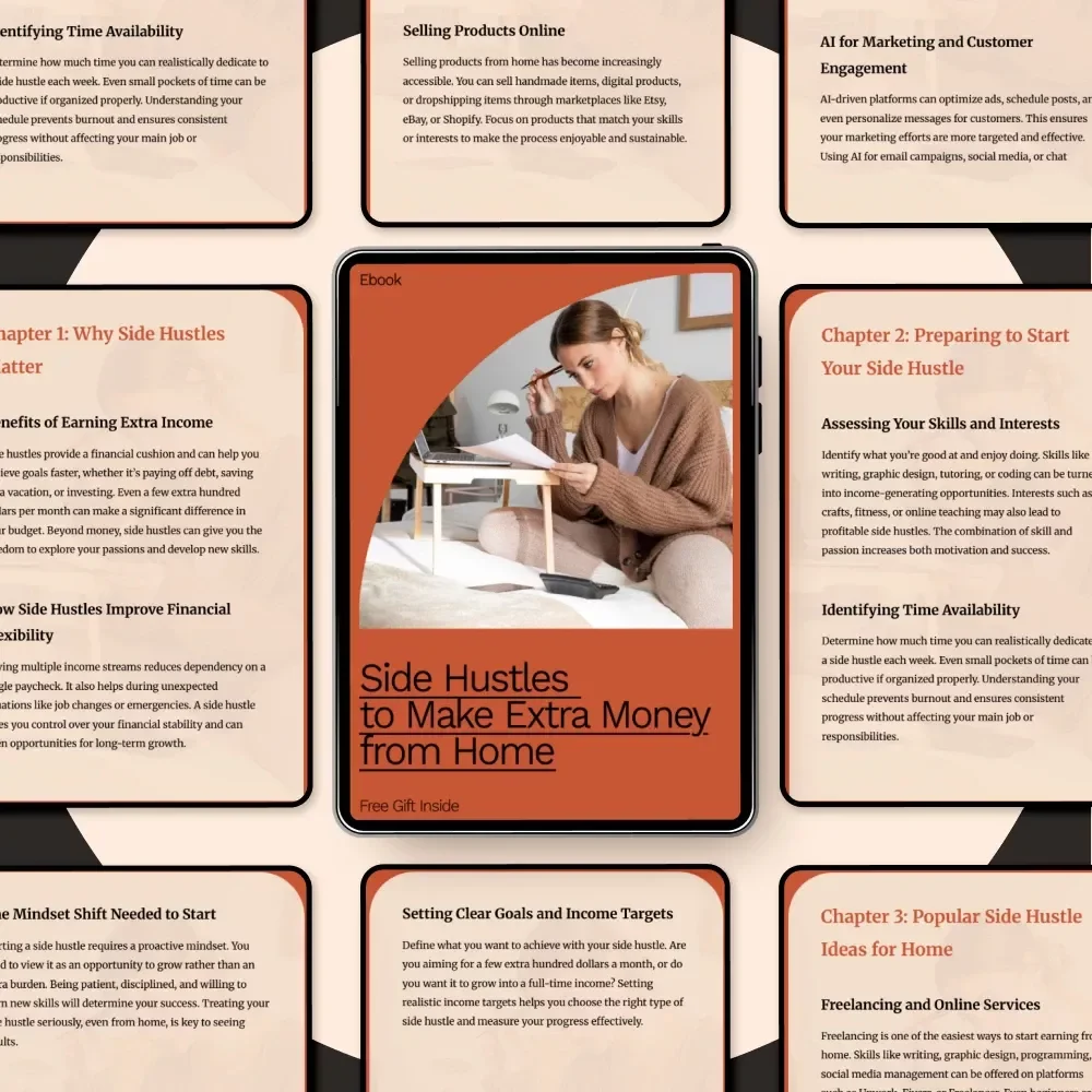 Side Hustles to Make Extra Money from Home | Printable eBook Guide for Beginners | Work-from-Home Income Ideas | Digital Download