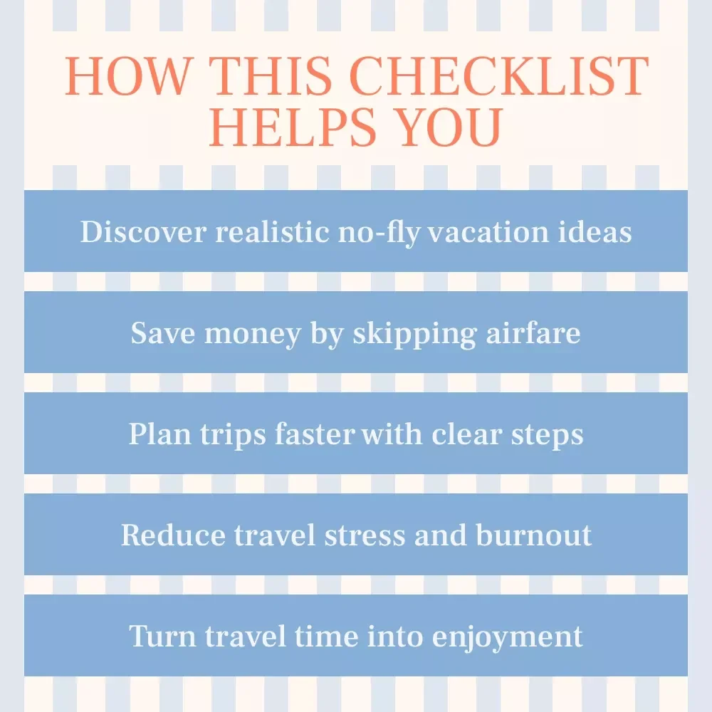 No-Fly Vacation Ideas Across the USA – Printable Checklist for Road Trips, Train Travel & Easy Getaways | No Fly Vacation Ideas USA