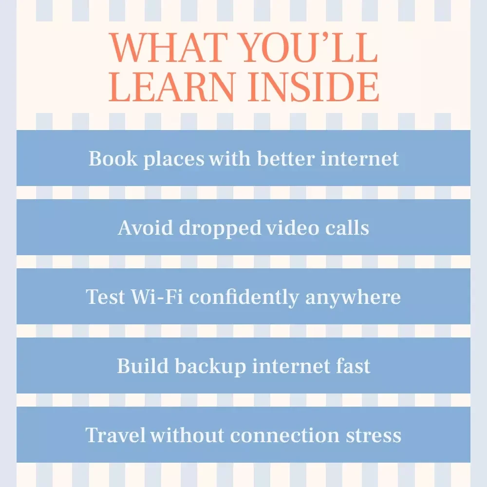 Always Connected Wherever You Go – Practical Ebook on how to find reliable wifi for video calls abroad, Travel Internet Planning Guide for Remote Work & Digital Nomads