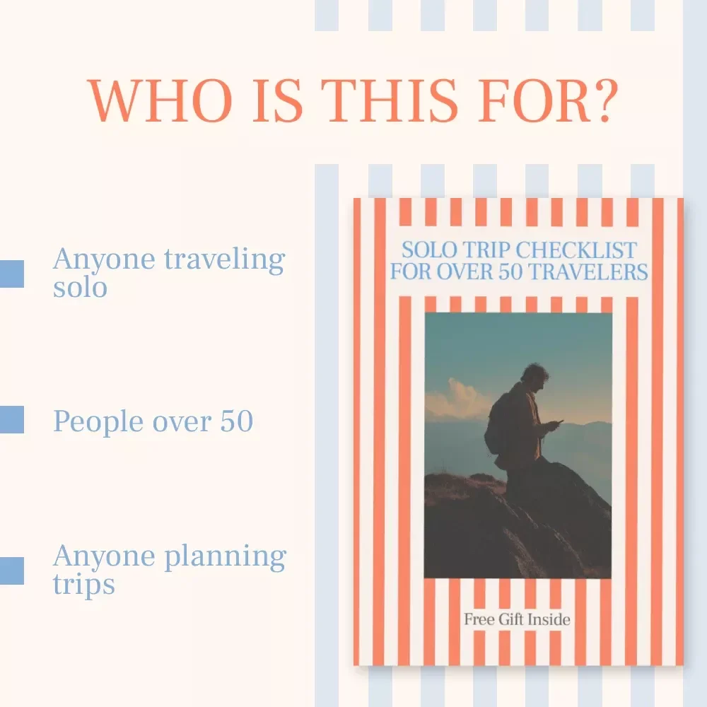 Solo Trip Checklist for Over 50 Travelers | Ultimate Printable Travel Planner for Seniors | Solo Trip Ideas for Over 50 | Safety, Packing & Planning Checklist