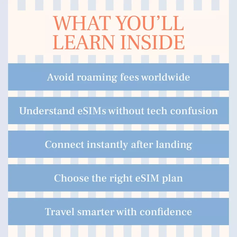 Travel Without SIM Cards and Roaming Stress – eBook Guide Explaining What Is an eSIM for Travel and How Does It Work | Stress-Free Mobile Internet Abroad