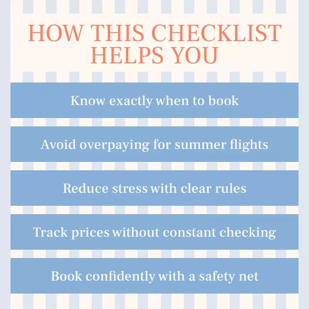 The Smart Summer Flight Booking Checklist – Best Time to Book Flights for Summer Travel | Printable Digital Checklist for Cheap Summer Airfare Planning