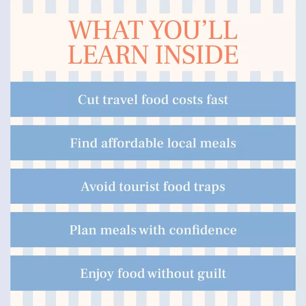 Smart Eating in Pricey Places – Travel Food Budget Guide | How to Eat Cheap While Traveling in Expensive Cities | Digital Download