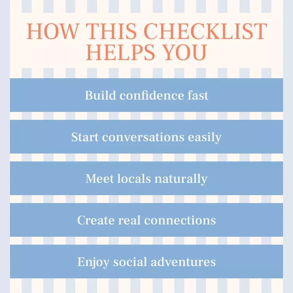 Solo Traveler’s Social Checklist: Meet People Everywhere You Go – Printable Travel Checklist, How to Meet People While Traveling Alone Checklist, Solo Travel Essentials PDF