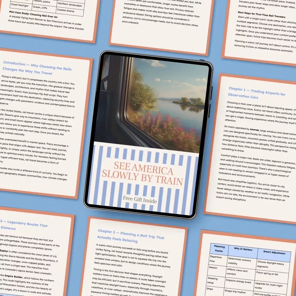 See America Slowly by Train – A Practical Rail Travel Guide for Scenic Train Journeys in the USA Instead of Flying | Digital Download