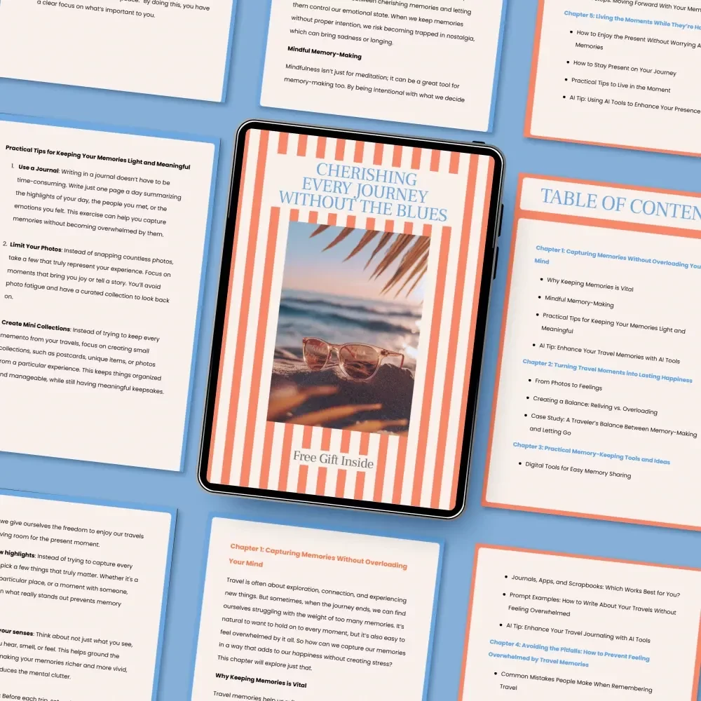 Cherishing Every Journey Without the Blues – eBook on How to Keep Travel Memories Without Feeling Sad, Mindful Travel Reflection Guide, Digital Download