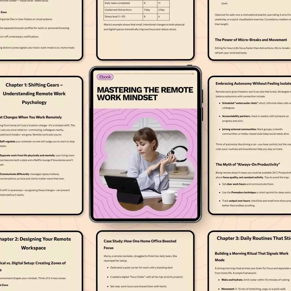 Mastering the Remote Work Mindset – Practical Ebook Guide on how to adapt to remote work mindset for Productivity, Focus & Balance
