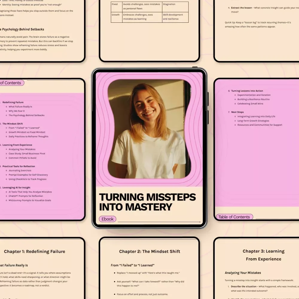Turning Missteps into Mastery: How to Reframe Failure as Learning eBook for Growth Mindset, Reflection, and Personal Success