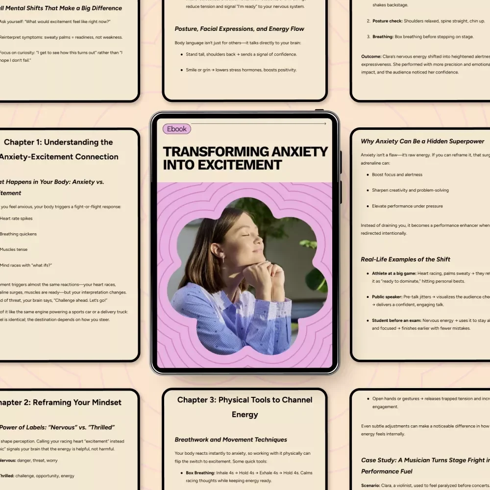 Transforming Anxiety into Excitement | eBook Guide on how to turn anxiety into excitement, Mindset Reframing, Confidence & Energy Tools