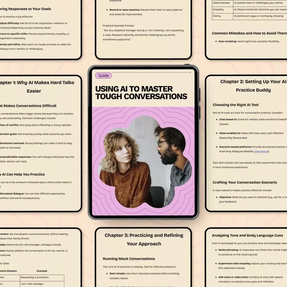 Using AI to Master Tough Conversations | Digital Guide on how to use ai to practice difficult conversations | Confidence-Building Communication Workbook Download